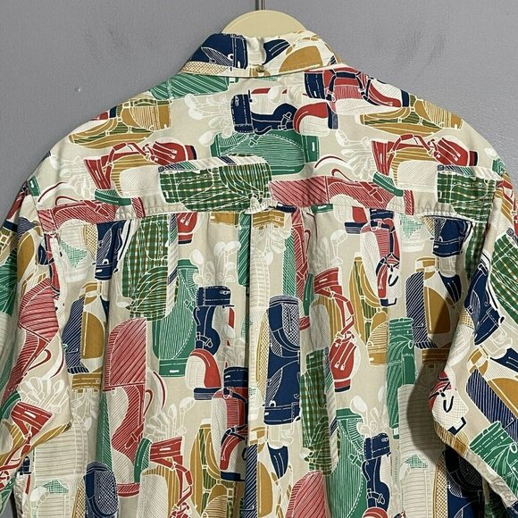 Creek Wood USA Button Shirt Golf Club Men Size M Golfer Retro Pattern Colorful - Picture 4 of 12